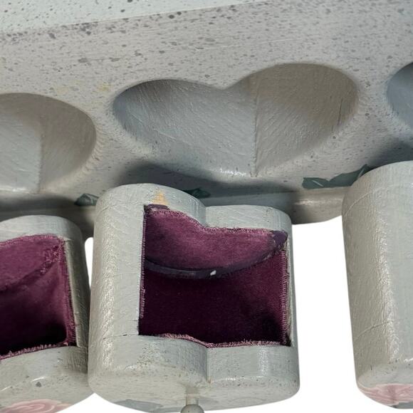 Vintage Painted Wood Jewelry Box Heart Drawers Roses Hummingbirds - Picture 6 of 10